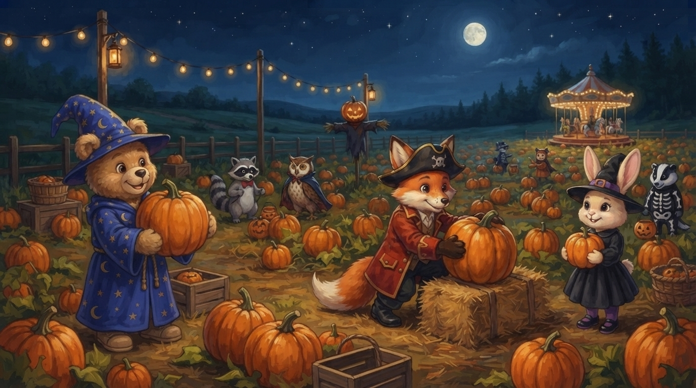 Fred Bear, Fox, and Rabbit pumpkin patch